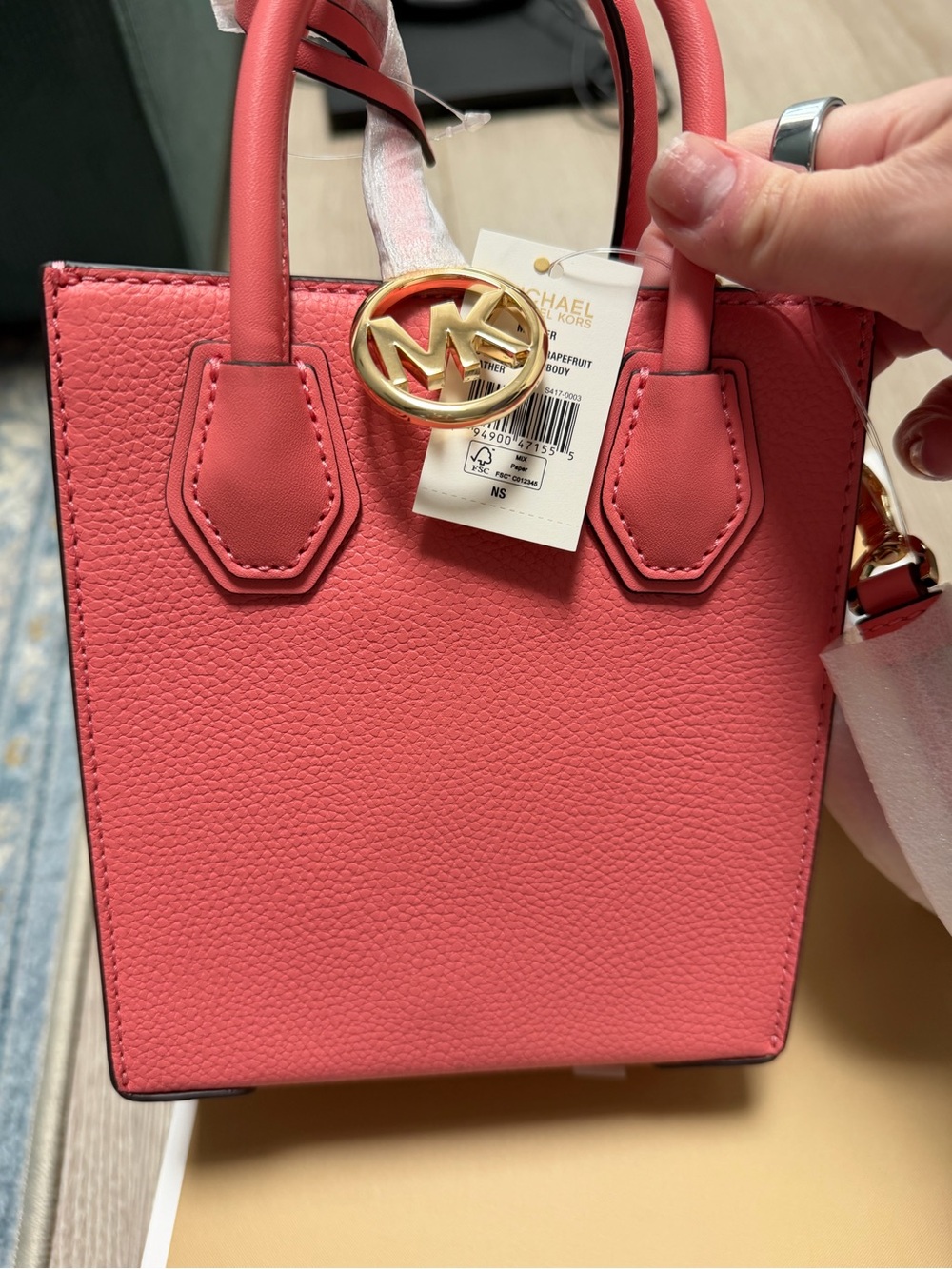 Michael Kors Mercer Extra Small Pebbled Leather Crossbody Bag Pink Grapefruit - Picture 5 of 6